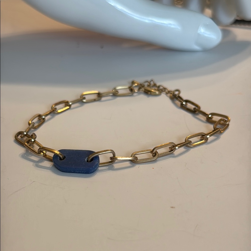 Gold Chain Bracelet with Blue Accent